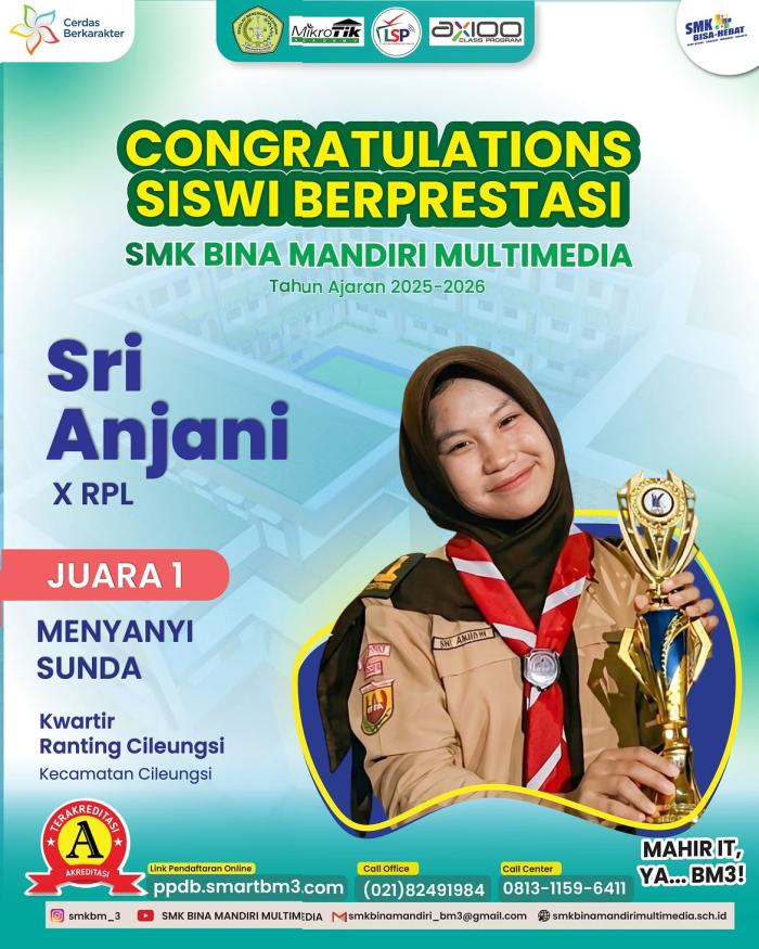 Siswi SMK Bina Mandiri Multimedia Raih Juara 1 Lomba Menyanyi Sunda Tingkat Kwartir Ranting Cileungsi