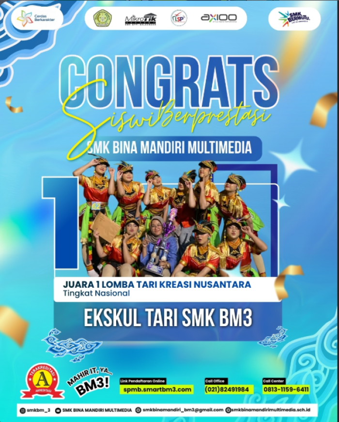 Tim Ekskul Tari SMK Bina Mandiri Multimedia Sabet Juara 1 Lomba Tari Kreasi Nusantara Tingkat Nasional