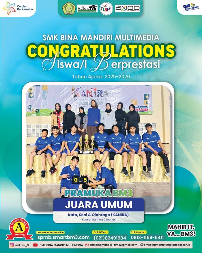 Tim Pramuka SMK Bina Mandiri Multimedia Raih Juara Umum pada Ajang KANIRA Kwartir Ranting Cileungsi