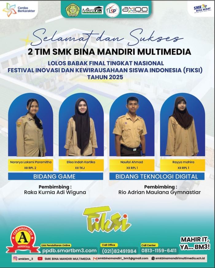 Membanggakan! Dua Tim SMK BM3 Lolos ke Babak Final FIKSI Tingkat Nasional 2025