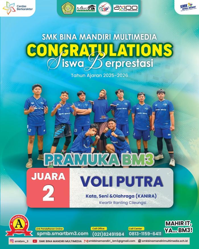 Tim Pramuka SMK Bina Mandiri Multimedia Raih Juara 2 Voli Putra pada Ajang KANIRA Kwartir Ranting Cileungsi
