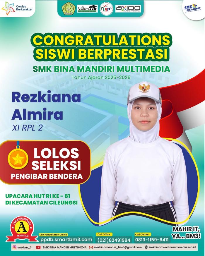Siswi SMK Bina Mandiri Multimedia Lolos Seleksi Pengibar Bendera HUT RI ke-81 Tingkat Kecamatan Cileungsi